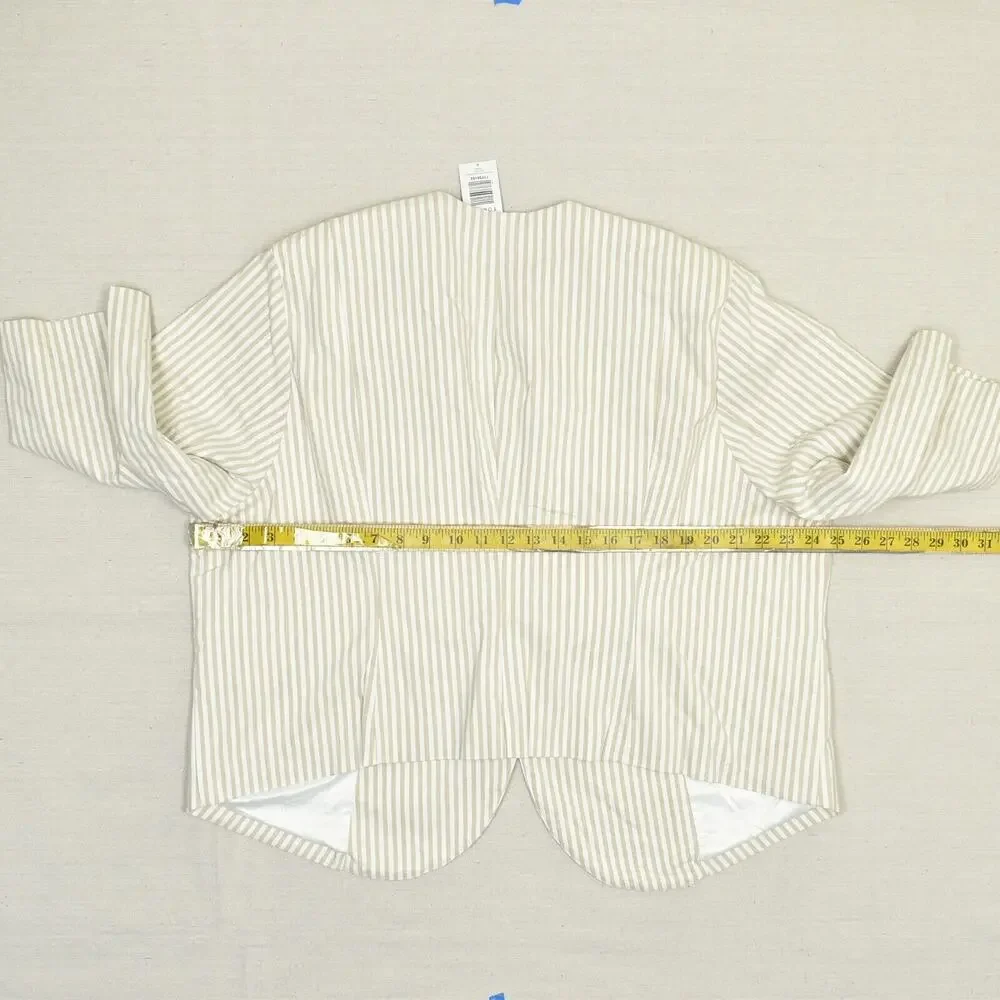NEW Torrid Women Open Blazer Jacket 3/4 Sleeve Striped Rayon Beige Plus Size 4